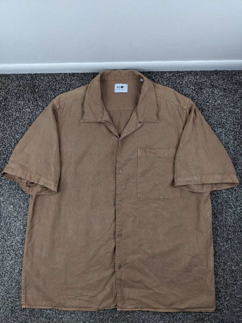 NN07 No Nationality Shirt Camp Loop Collar Julio Linen Button Tan Mens 2XL *Flaw